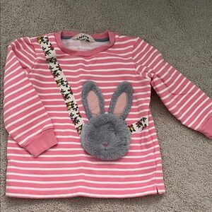 Mini Boden Pink and White Striped Sweatshirt Tunic with Bunny